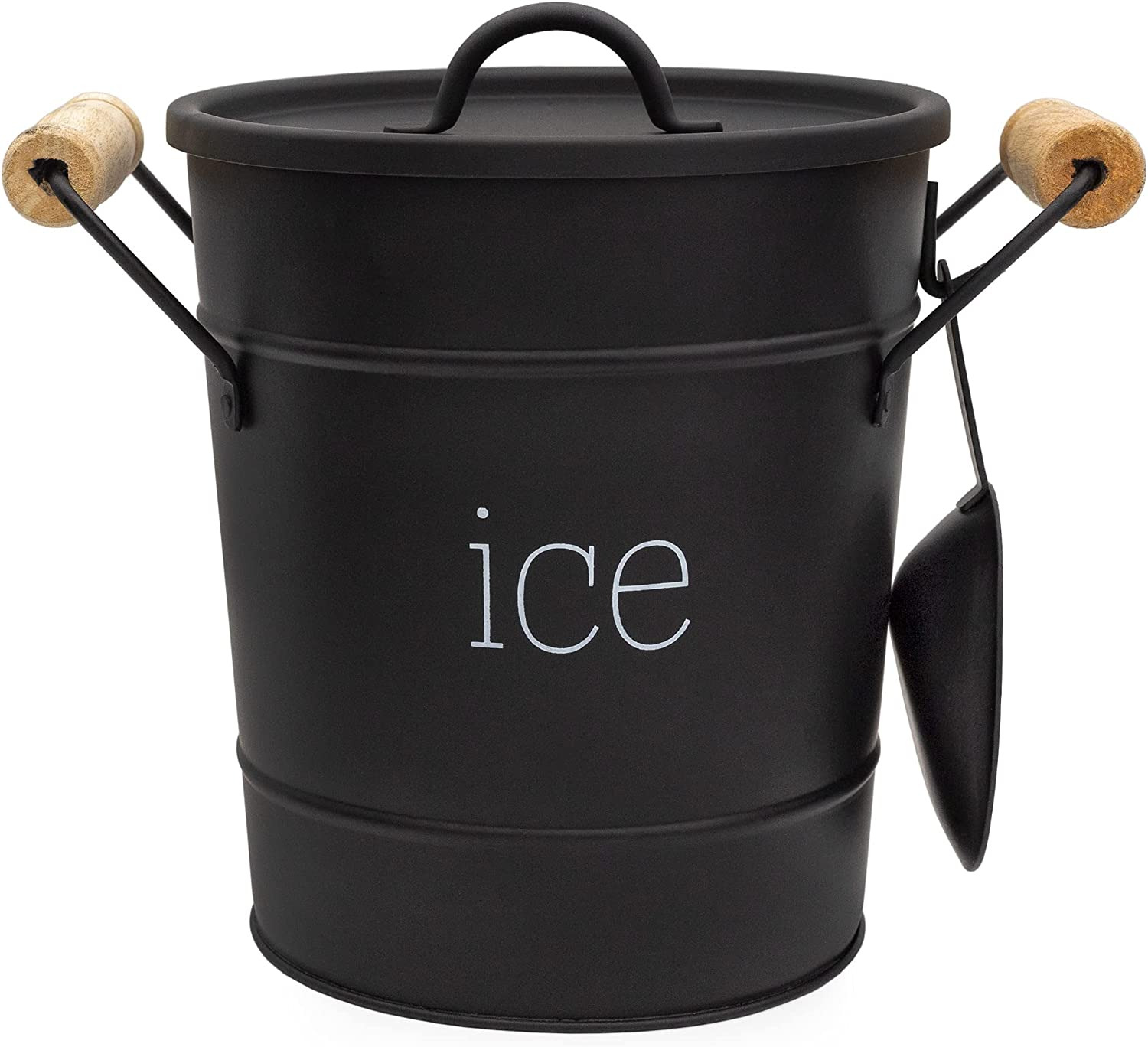 Auldhome Farmhouse Enamelware Ice Bucket (Black); Retro Style Insulated Metal Ic