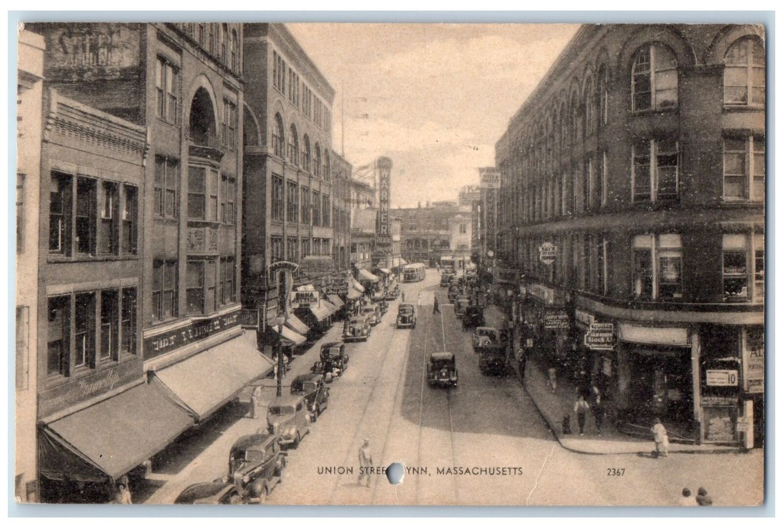 1945 Union Street Buildings Classic Cars Lynn Massachusetts MA Posted Postcard