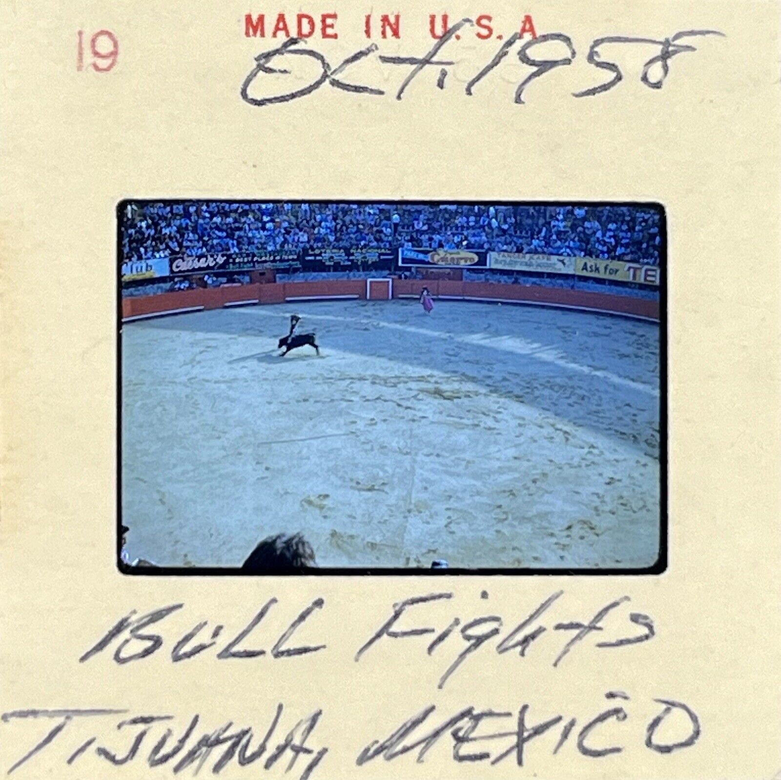 1958 Vintage 35mm Film Slide Bullfighter Tijuana Mexico Bull Fight 1950s MCM