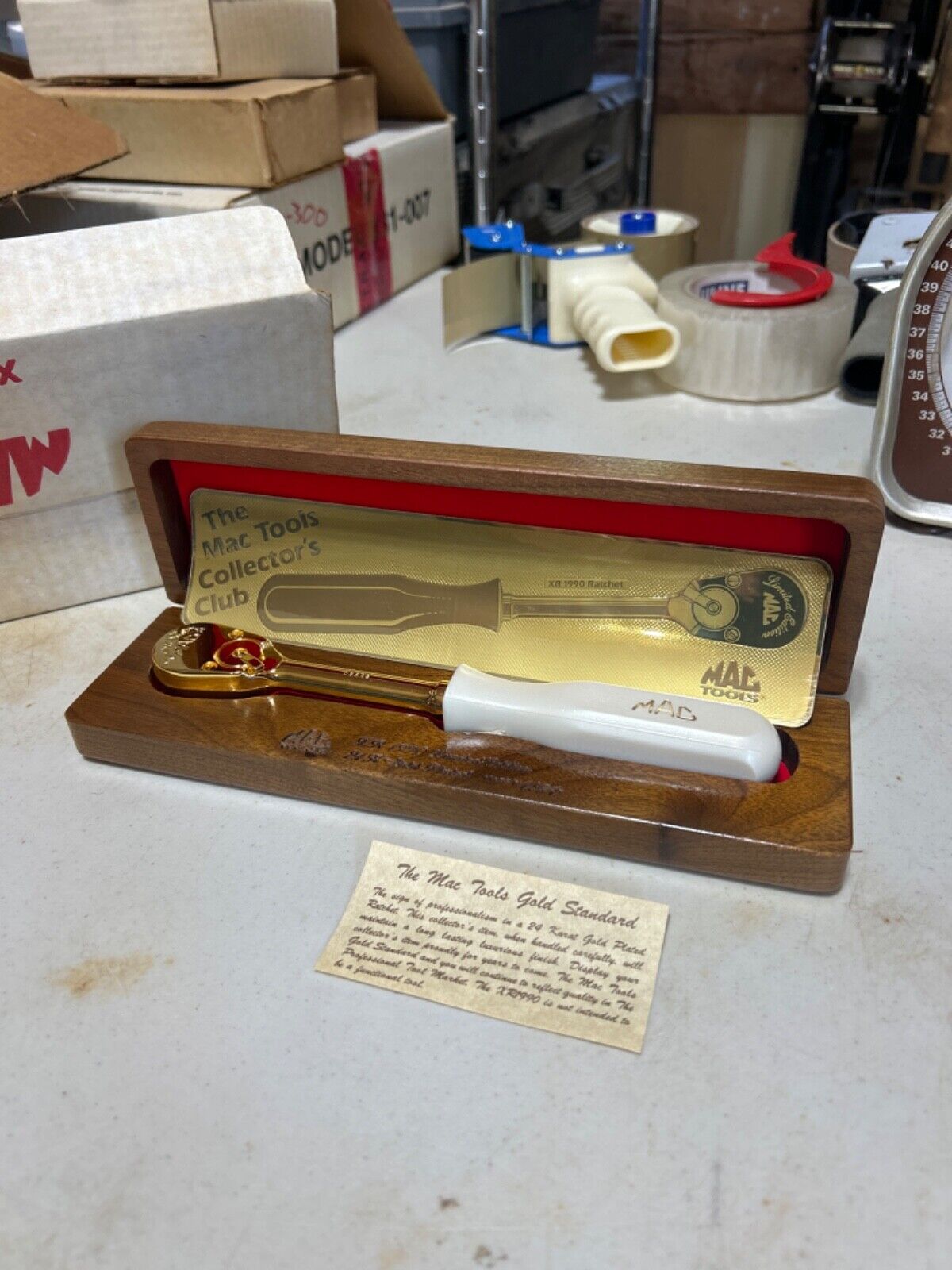 New MAC TOOLS 24K Gold Plated 1990 Limited Edition Ratchet in Walnut Box