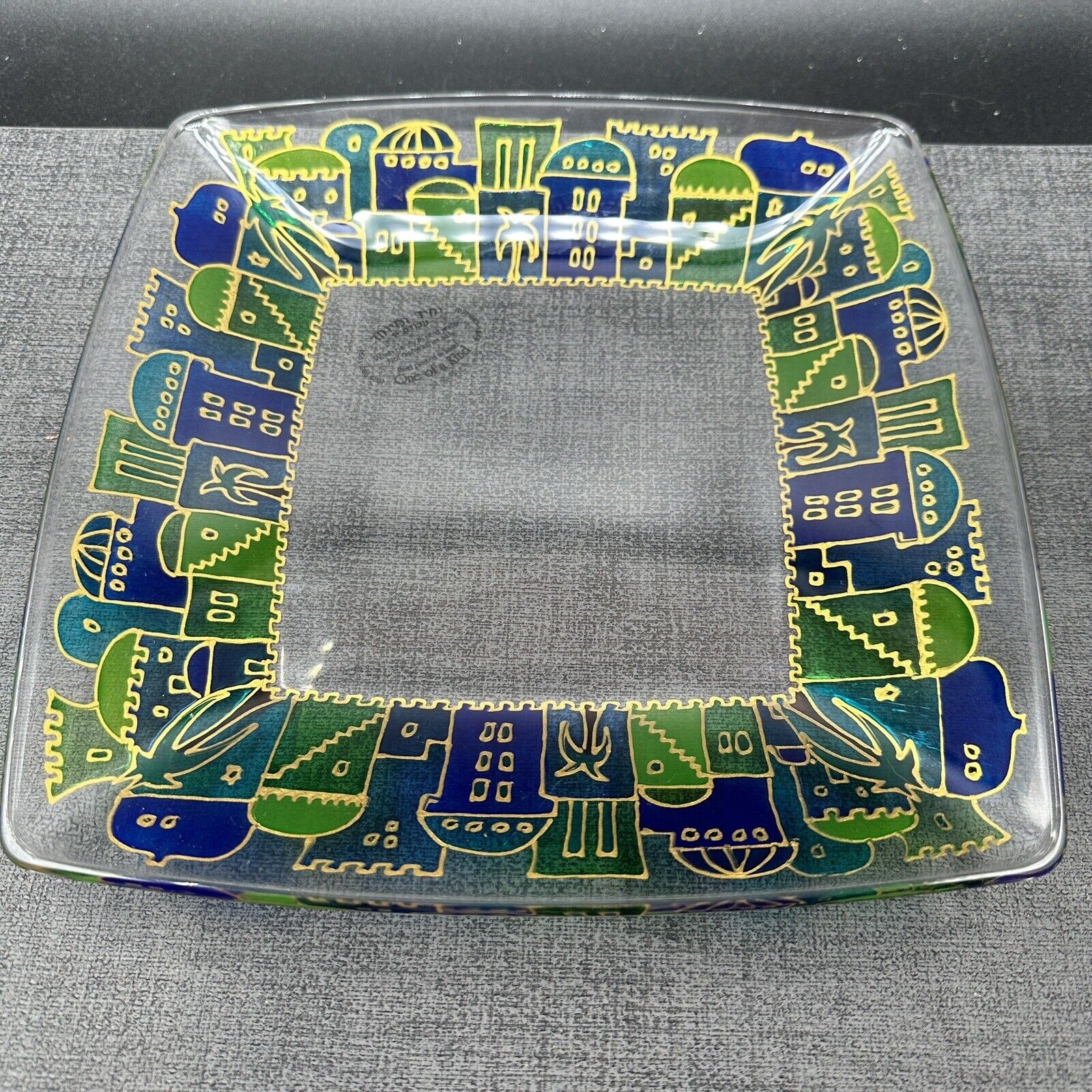 Glass Passover Matzah Square Plate Handmade Israel Bread Tray Judaism Hebrew