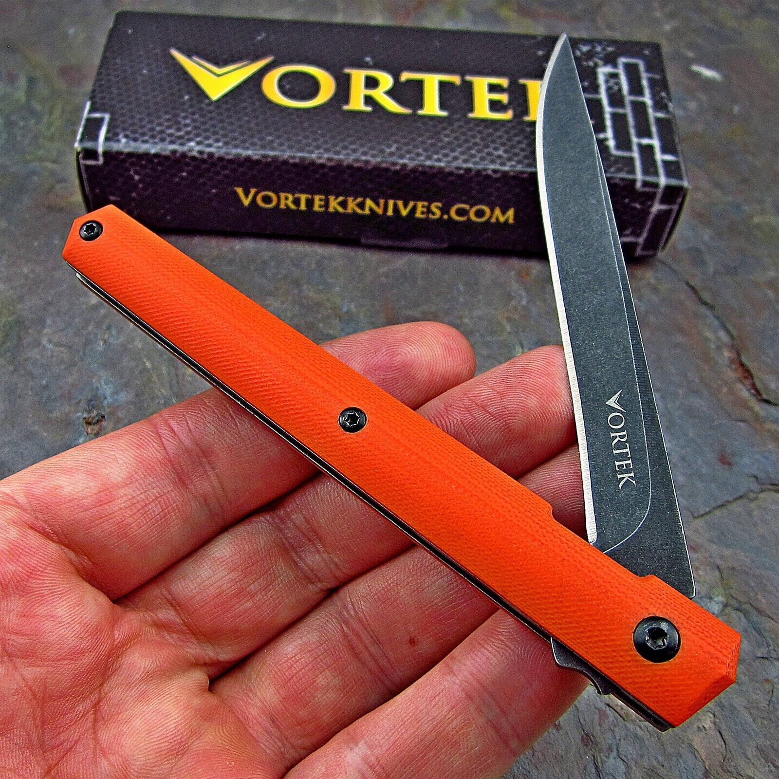 VORTEK CALHOUN Orange Slim Low Profile Ball Bearing Flipper Folding Pocket Knife