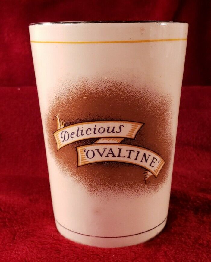 Vintage 1940s(?) Delicious Ovaltine 8oz. Ceramic Tumbler Promotional England