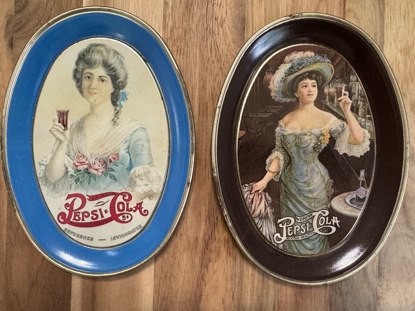 Set Of 2 Vintage PepsiCola Mini Tin Serving Tip Tray
