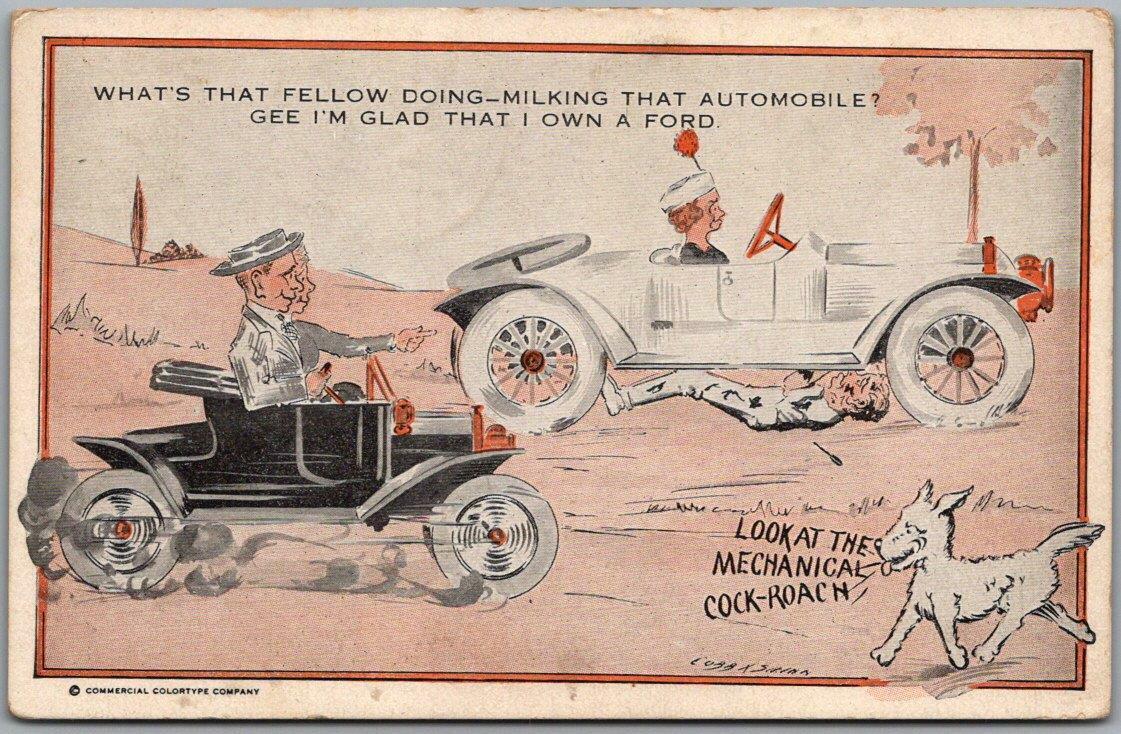 Vintage Artist-Signed COBB SHINN Postcard FORD AUTOMOBILES Comic / 1918 Cancel