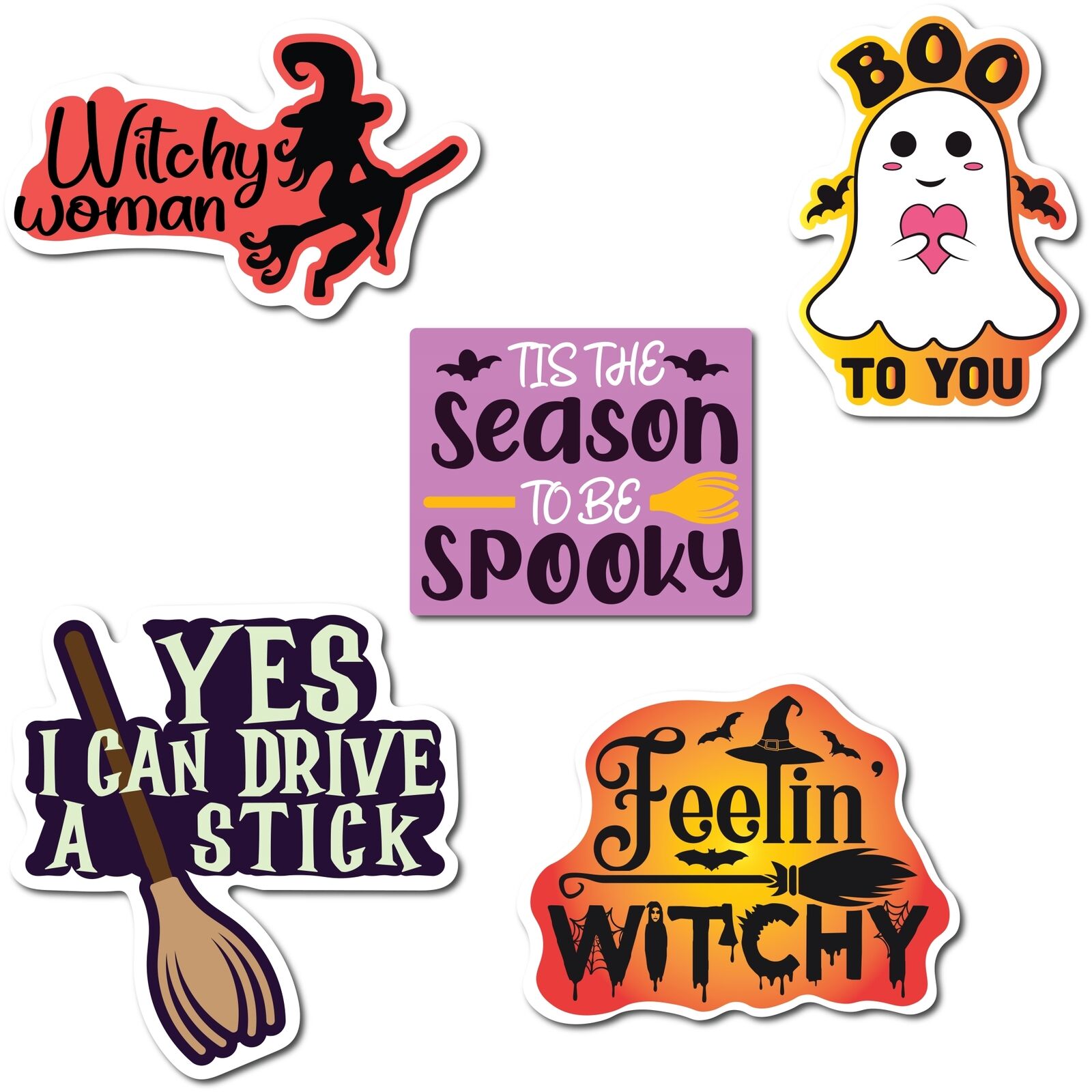 Happy Halloween Funny Assorted Holiday Magnet Decals, 5 Pack, 5 inch
