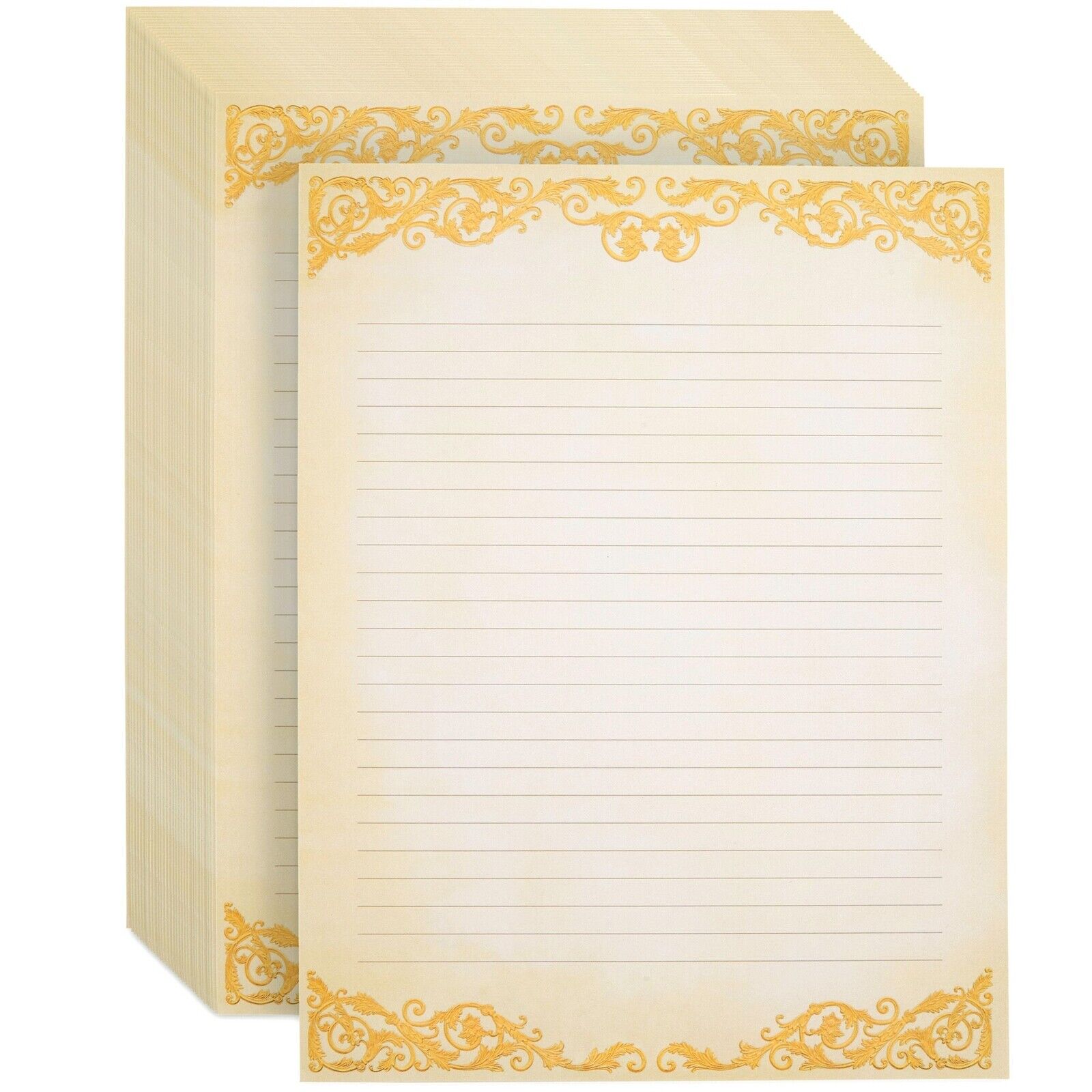 48-Pack Vintage-Style Stationery Paper Classic Gold Border Old Fashioned 8.5x11\