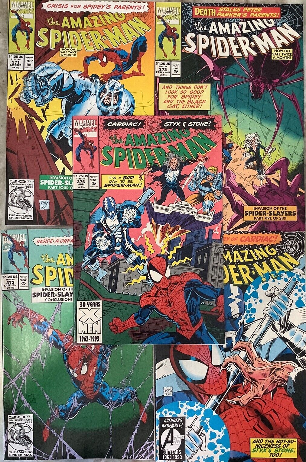The Amazing Spider-Man 371-373, 376, 377 Marvel 1993 Comic Books