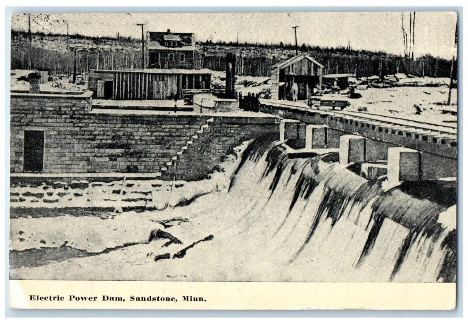 1914 Electric Power Dam Exterior Building Sandstone Minnesota Vintage Postcard