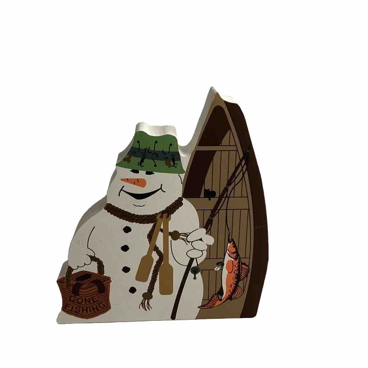 Gone Fishing Wooden Snowman The Cats Meow 1999