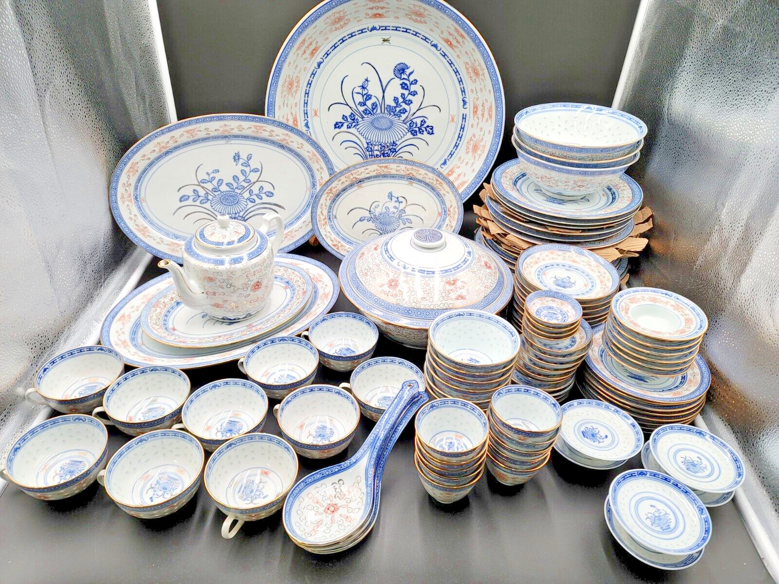Vintage Chinese Blue White Rice Grain Flower, CX61 China Lot of 99 Pieces