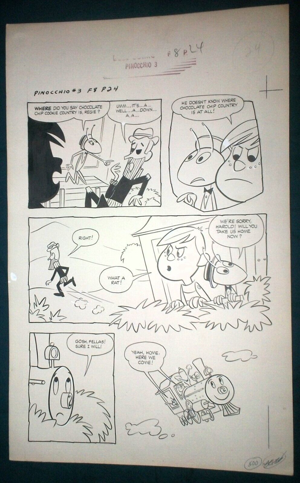 1963 DELL COMICS NEW ADVENTURES OF PINOCCHIO #3 ORIGINAL ART PAGE DRAWING SKETCH