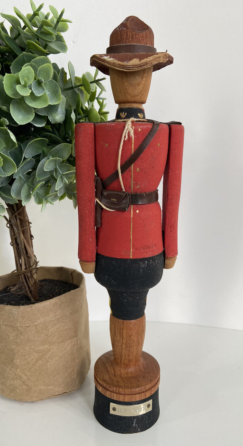 Canadian Soldier Figurine Military Red Black Wooden Decor 9.5”Vintage 1873-1973