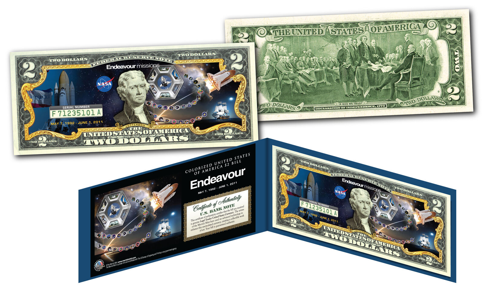 Space Shuttle ENDEAVOUR Missions Official Legal Tender U.S. $2 Bill NASA