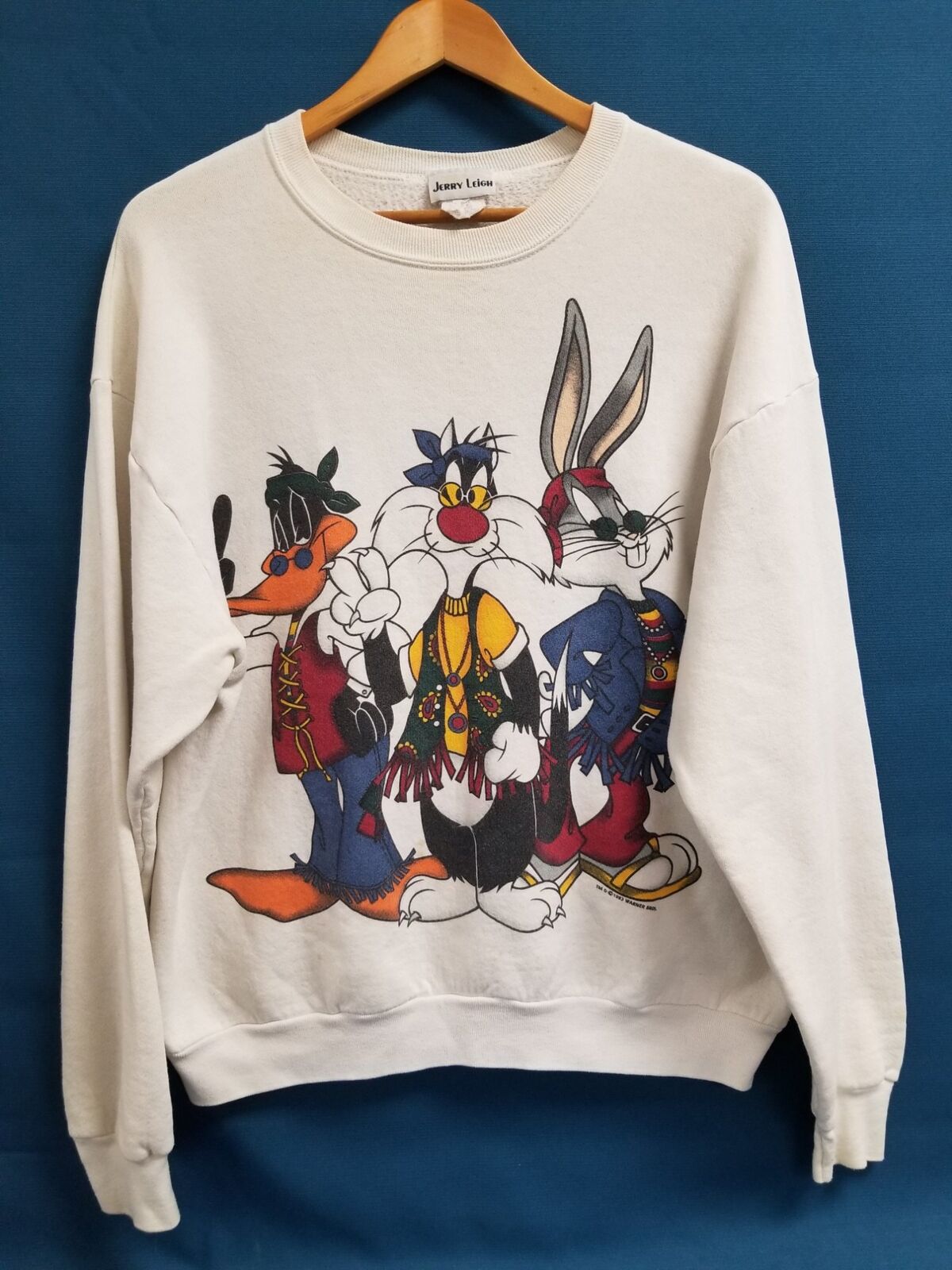Vintage Jerry Leigh Looney Tunes Daffy Bugs Hippie Crewneck Pullover Sz XL
