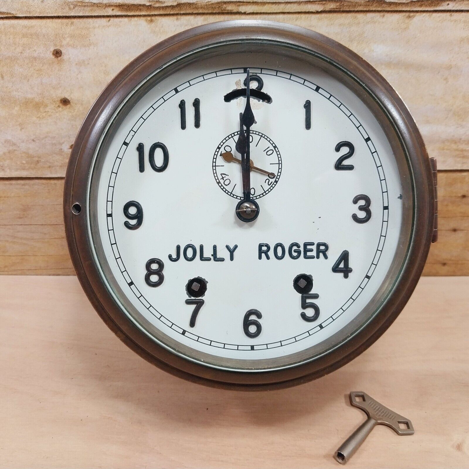 Vintage Jolly Roger Lever Nautical Ship Brass Clock 8 Day Time Piece & Key