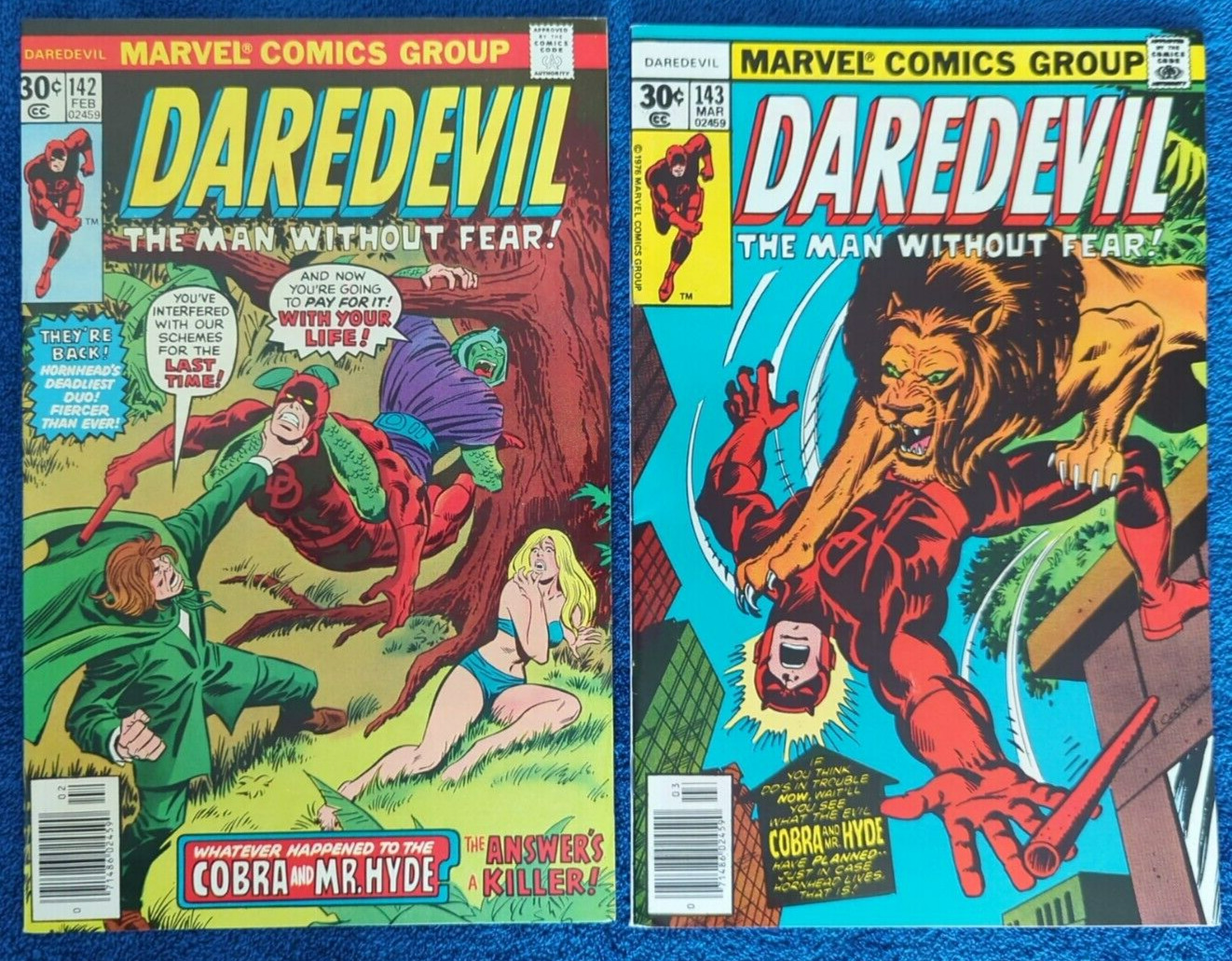 DAREDEVIL #142 & 143. MARVEL. 1977. COBRA AND HYDE 9.4 NEAR MINT QUALITY