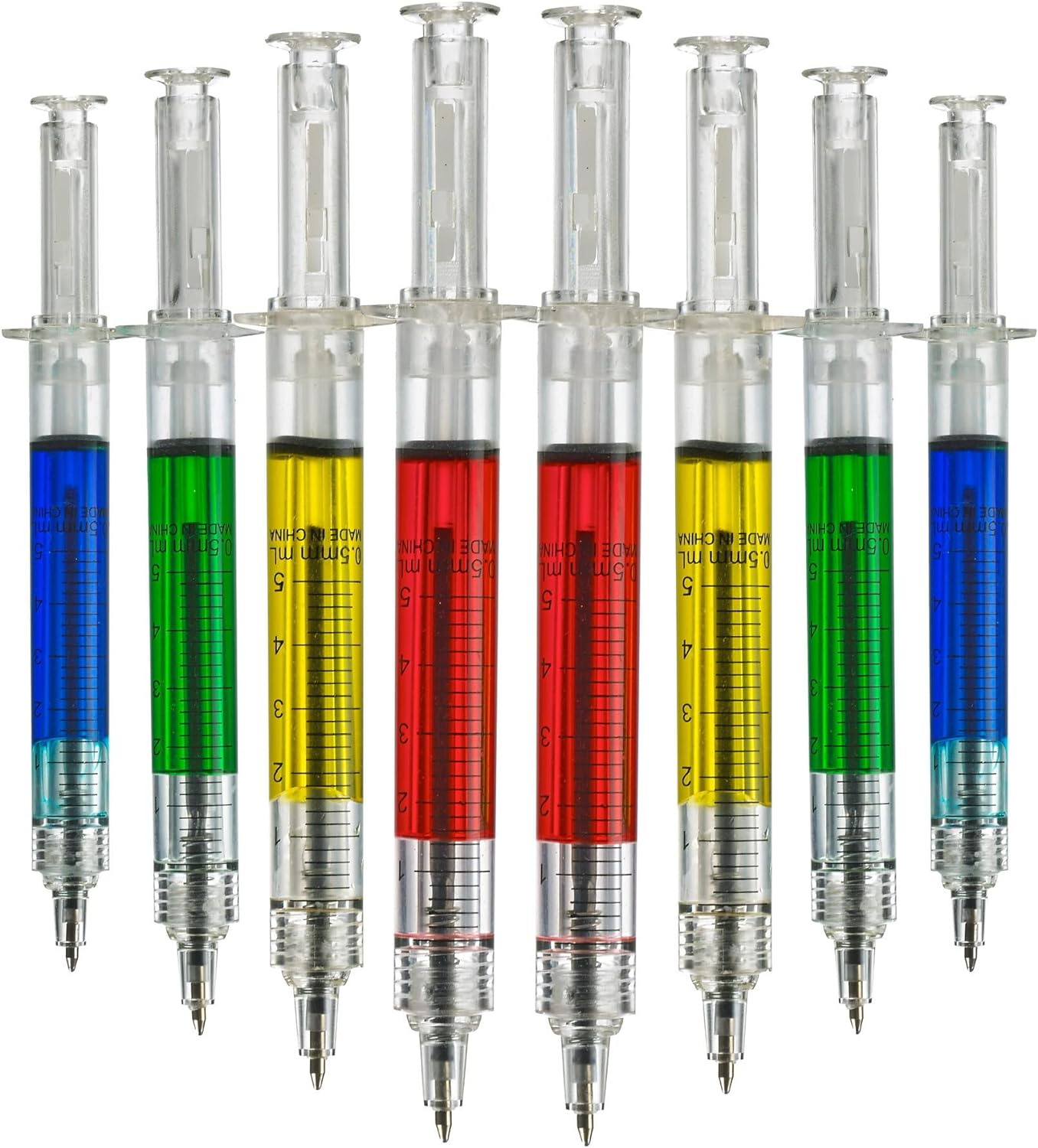 Syringe Pens - (Bulk Pack of 24) Retractable Fun Multi Color Novelty Pen for Nur