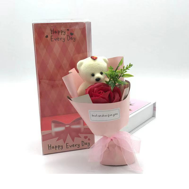 Rose Soap with Bear Flower Valentine Day Lovers Mom Birthday Gift Bouquet