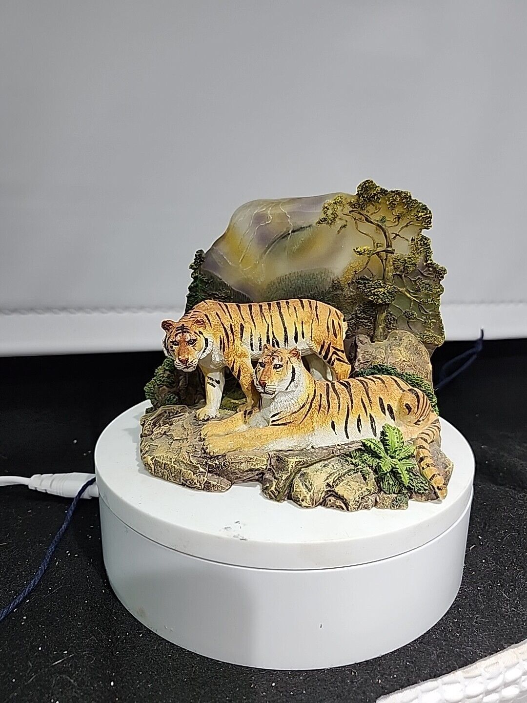 Jungle Frolic Siberian Bengal Tiger Couple By Forest Treeand Rocks  Figurine