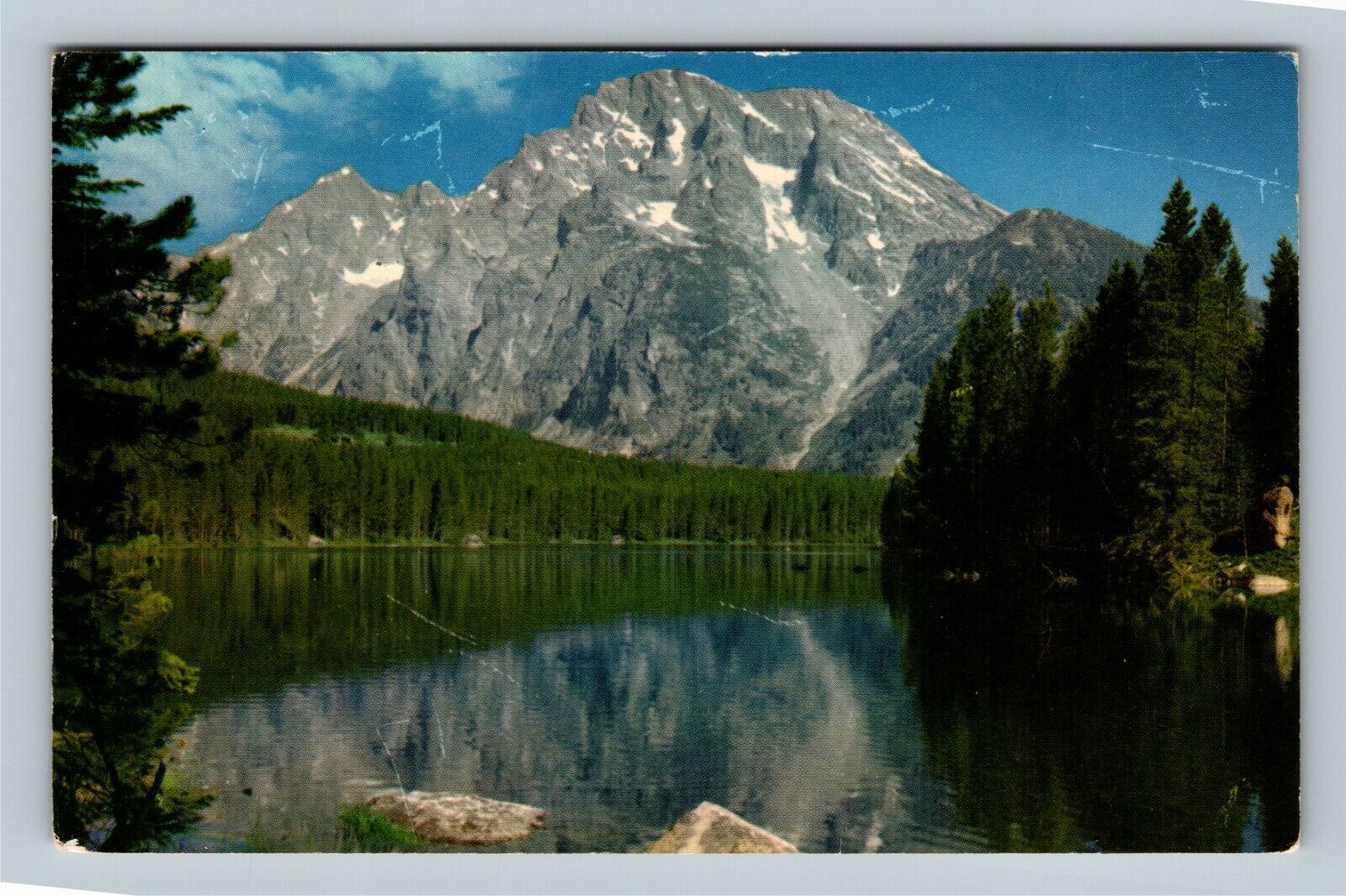 Grand Teton National Park Mount Moran Leigh Lake Chrome Wyoming c1955 Postcard  