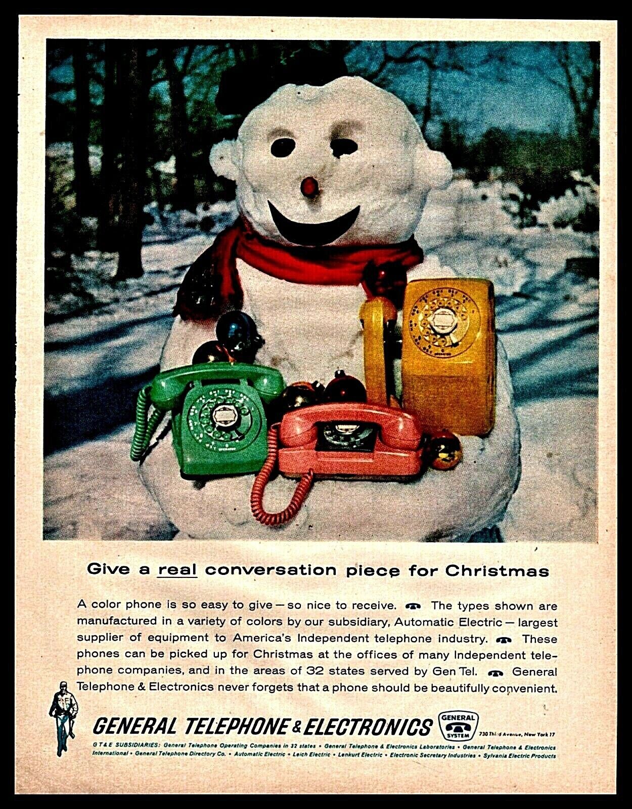 1962 GENERAL TELEPHONE GTE Desk Princess Wall Rotary Dial Phone Snowman AD