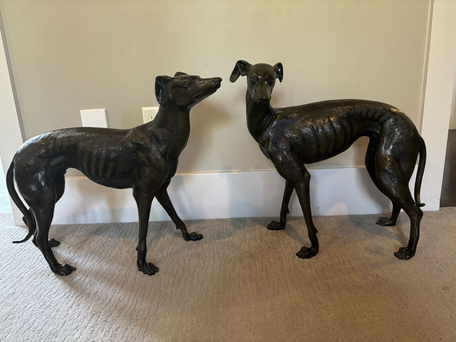 Pair Of Dog Statues, Greyhound Brass Statue Metal Vintage Decor
