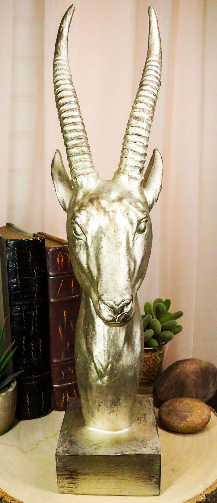 Ebros Golden African Gazelle Antelope Bust Head Sculpture with Trophy Base 16\