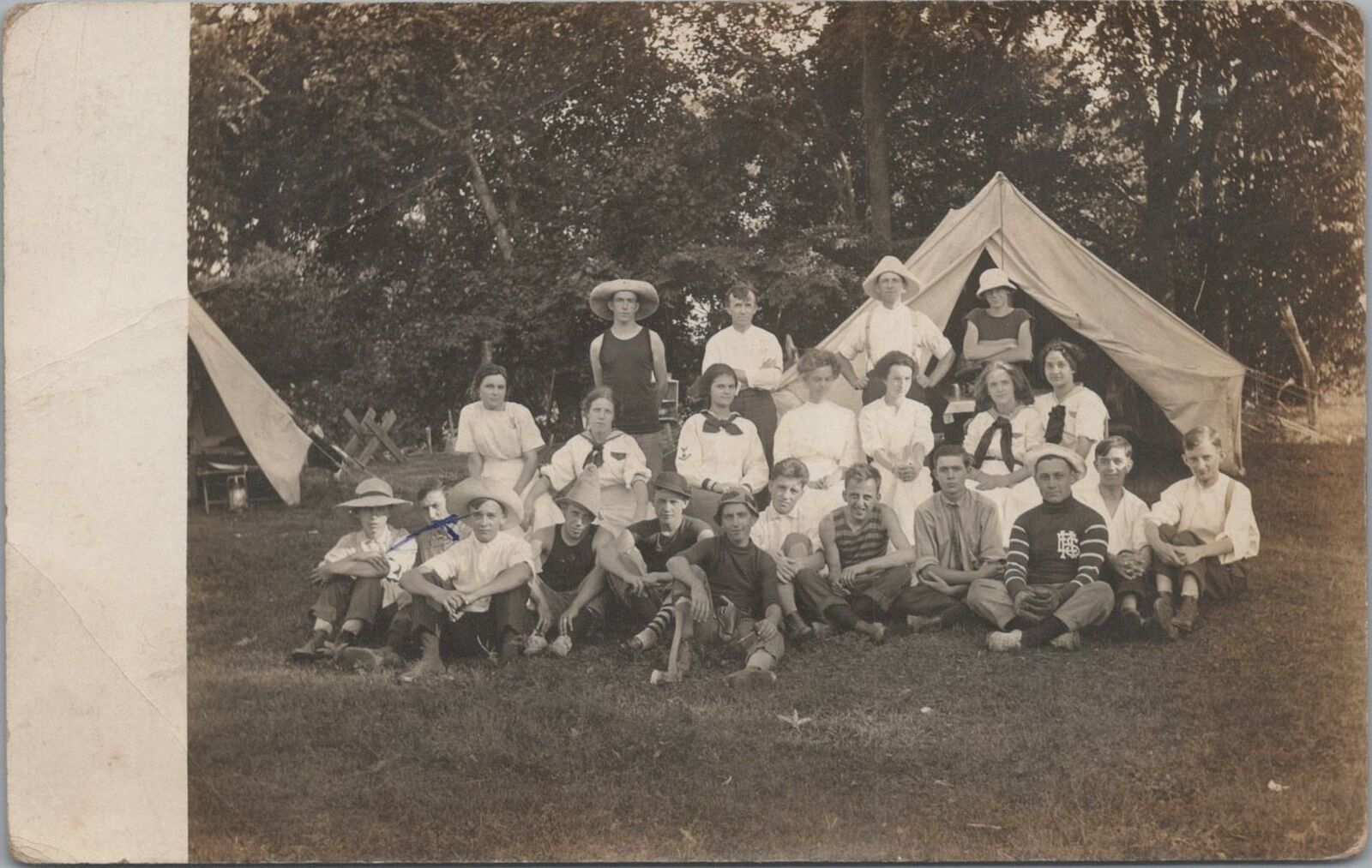 RPPC Postcard Group Teens in Costumes Outside Tent Summer Camp?  #1