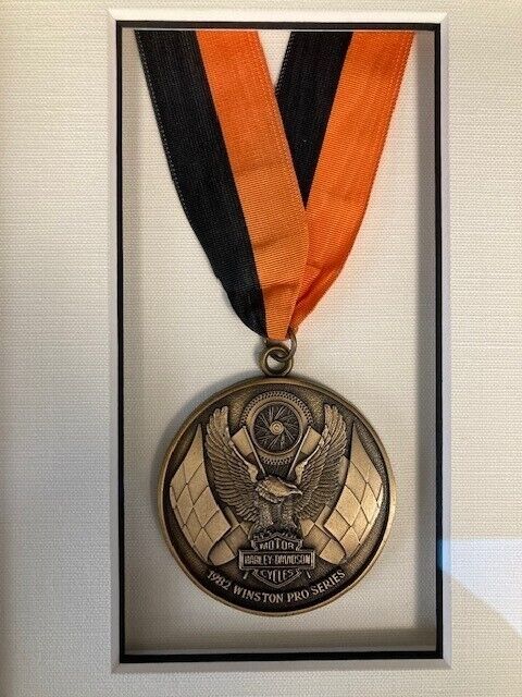 Harley Davidson 1982 Winston Pro Series Framed Medal with Orange & Black Ribbon