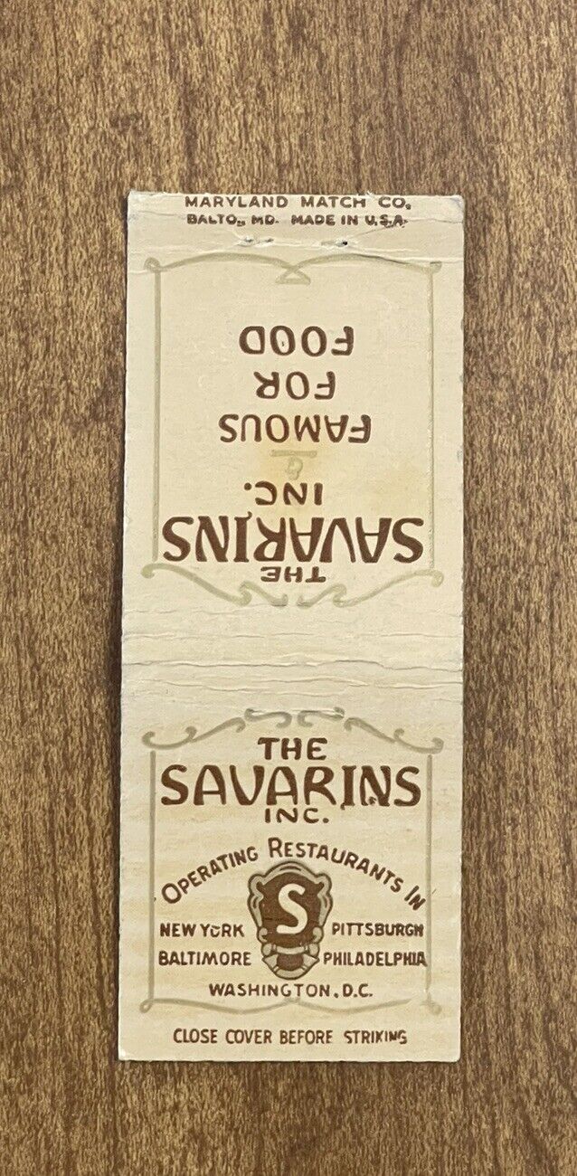 The Savarins Inc. Washington D.C. Bobtailed Matchbook Cover