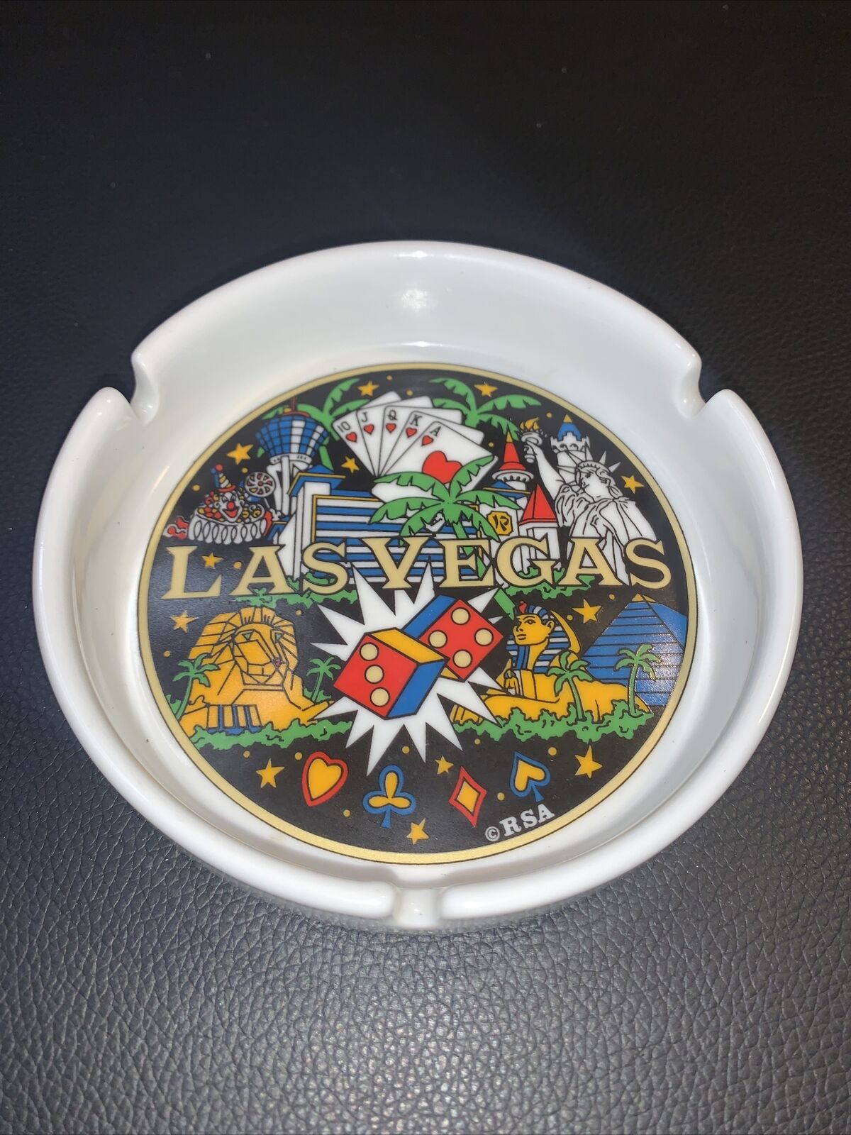 Las Vegas Famous Casino's RSA Vtg Porcelain Pictorial Ash Tray Unused