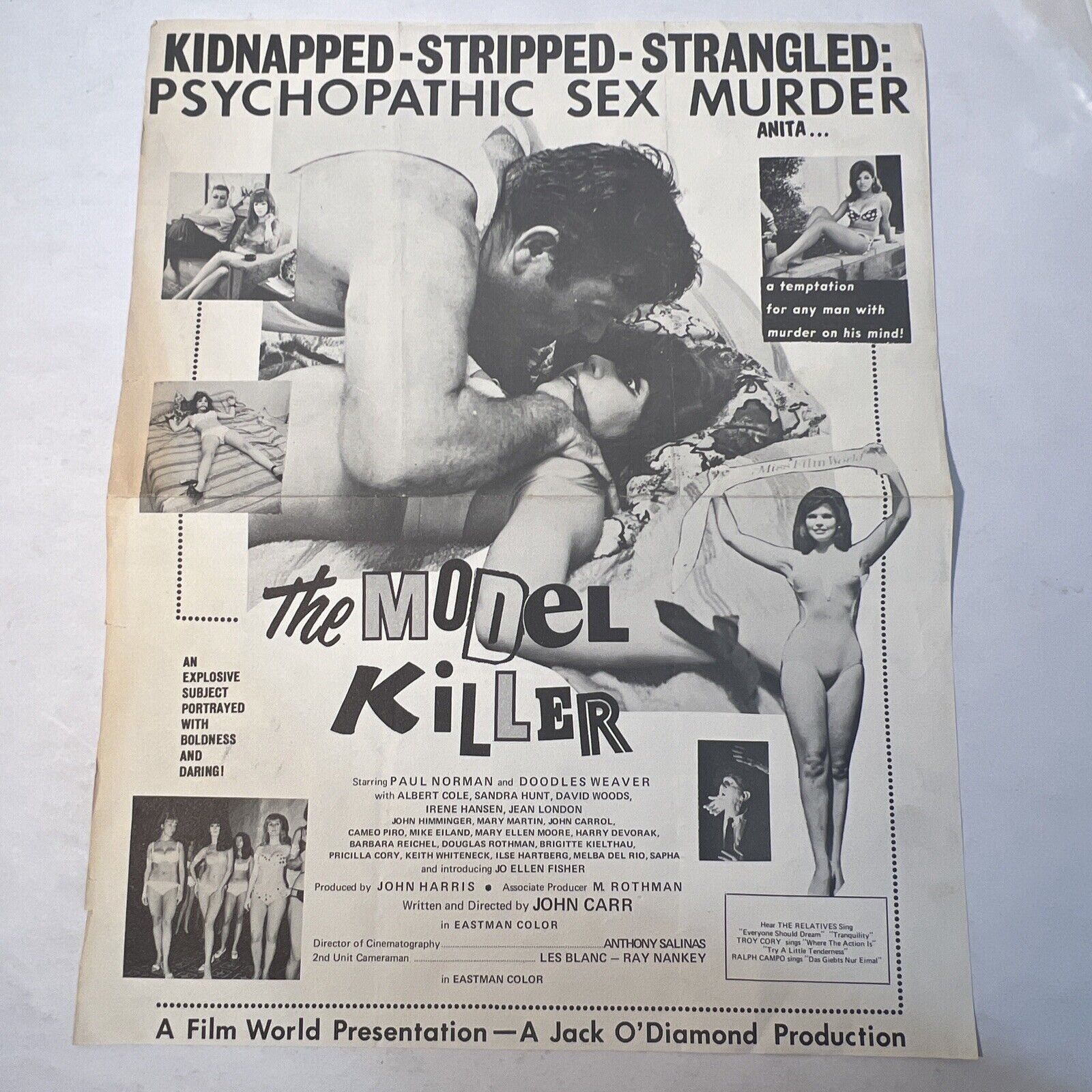 1968 THE MODEL KILLER Movie Insert: Paul Norman, Doodles Weaver, John Carr RARE