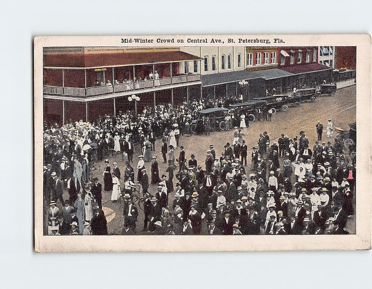 Postcard Mid-Winter Crowd on Central Avenue St. Petersburg Florida USA