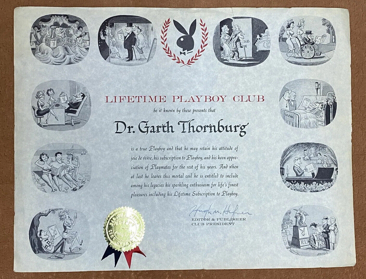 ORIGINAL Lifetime Playboy Club Membership Certificate HUGH HEFNER Signed Auto