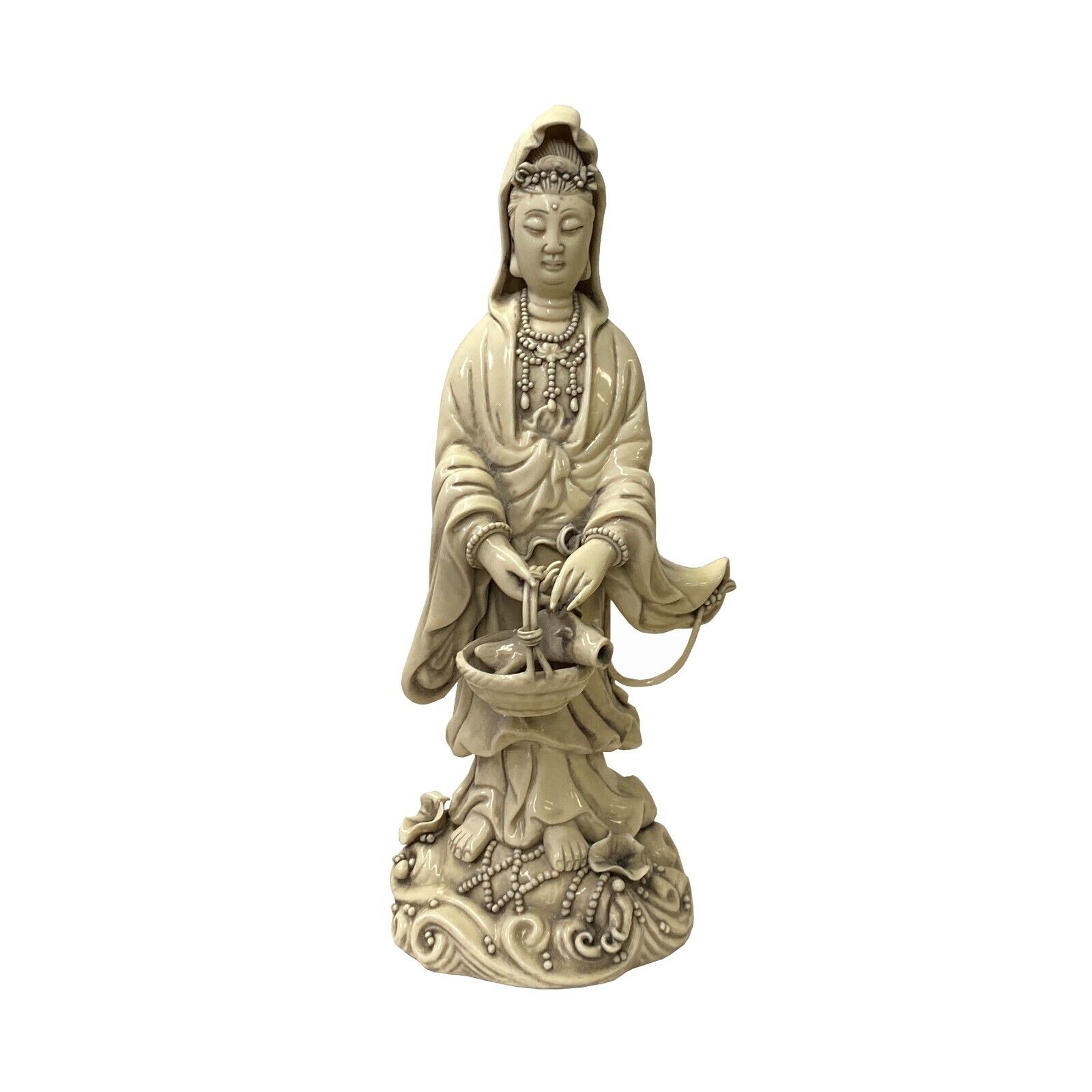 Small Vintage Finish Off White Ivory Color Porcelain Kwan Yin Statue ws1466