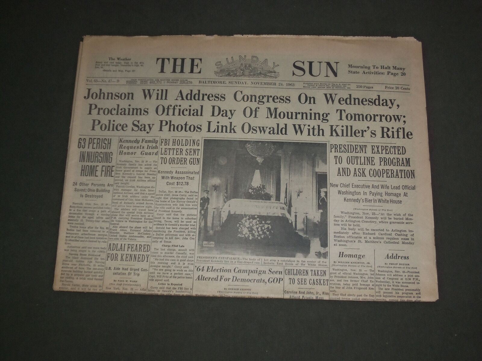 1963 NOVEMBER 23 THE BALTIMORE SUN - OFFICIAL DAY OF MOURNING FOR JFK - NP 2947