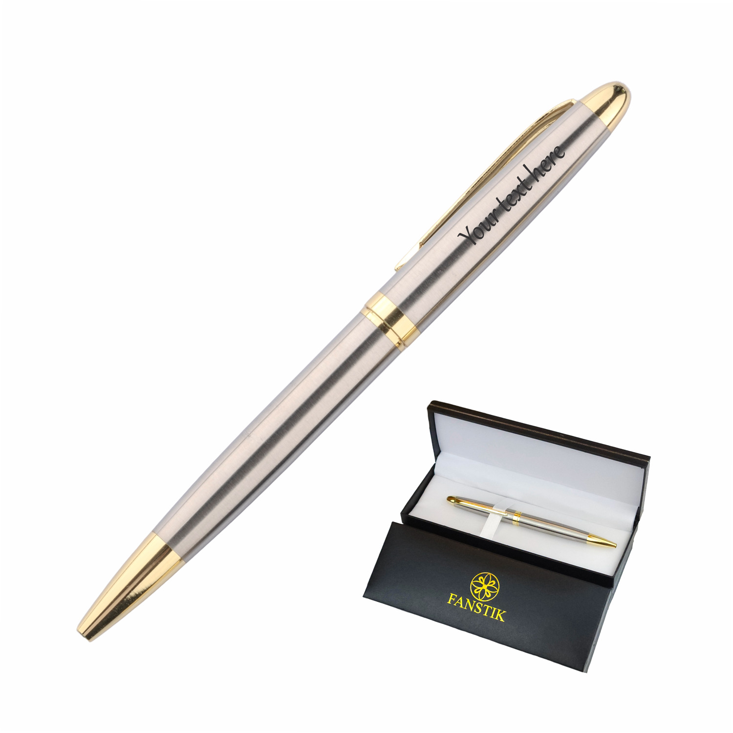Personalized Pen, Elegant Engraved Pen. Luxury Customized Silver and Gold Pen