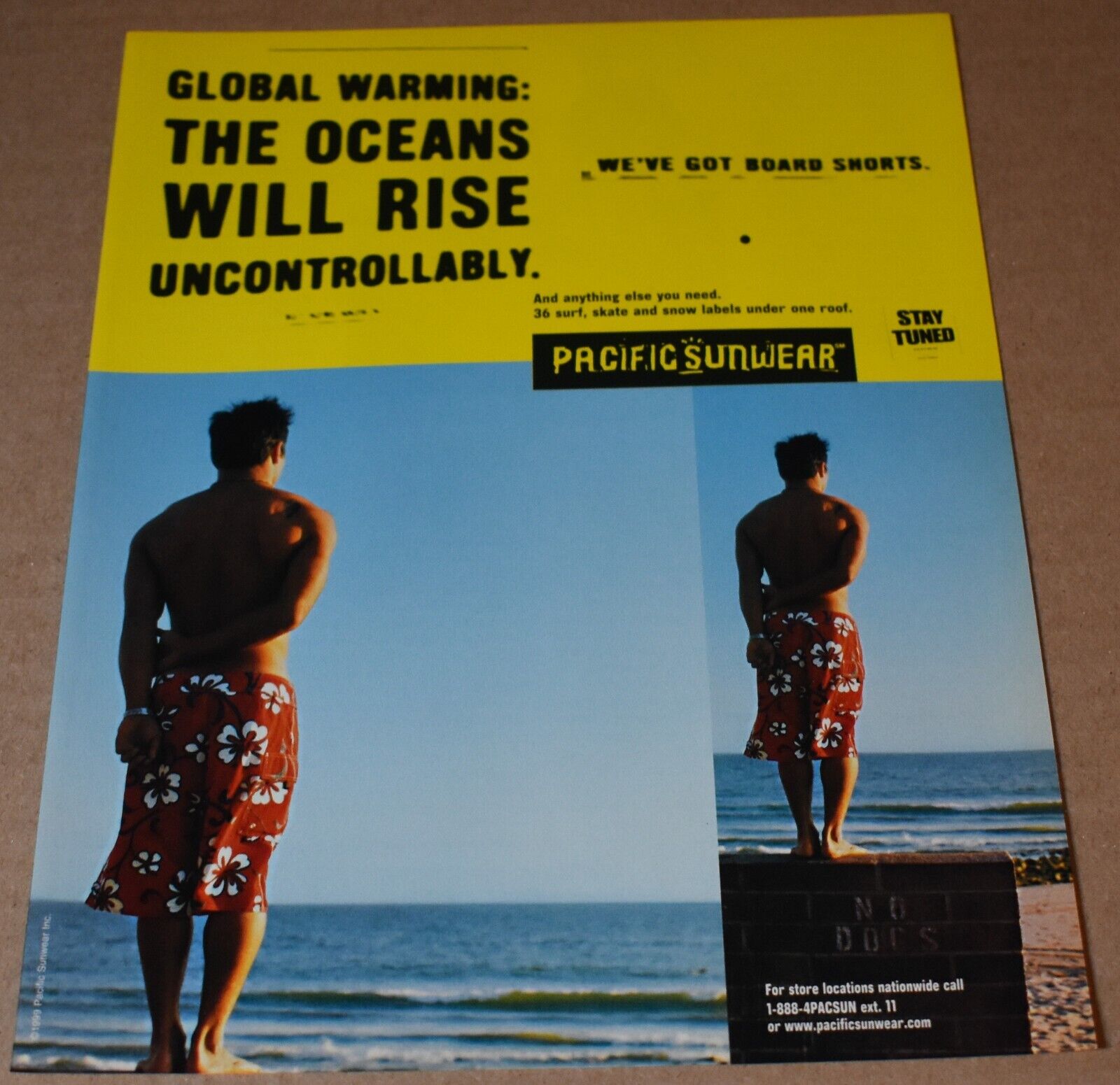 1999 Print Ad Global Warming Oceans Will Rise Pacific Sunwear man surf shorts 