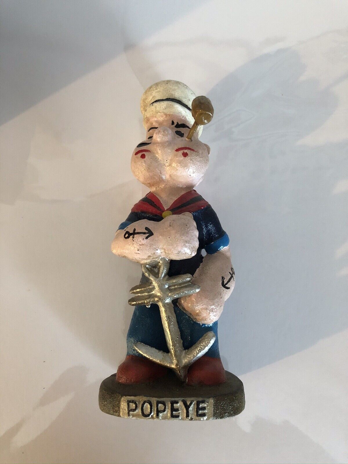 Popeye the Sailor Man with Ship Anchor Cast Iron 8” Tall Vintage-Style Statue