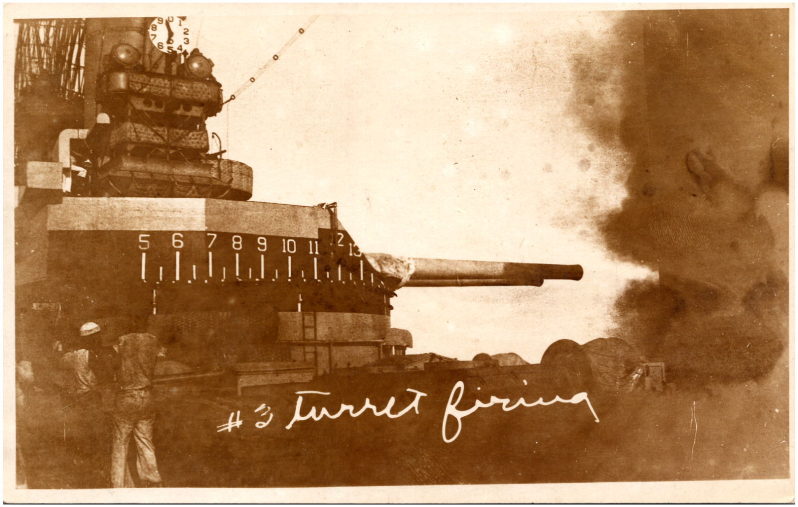 US Naval Ship Turret Firing at Guantanamo Bay Cuba 1920s RPPC Postcard Photo