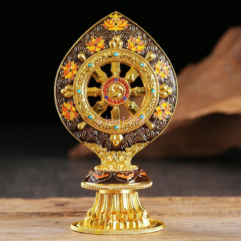 Buddhist Furnishing Golden Wheel Tantric Alloy Handicraft Auspicious Tibetan