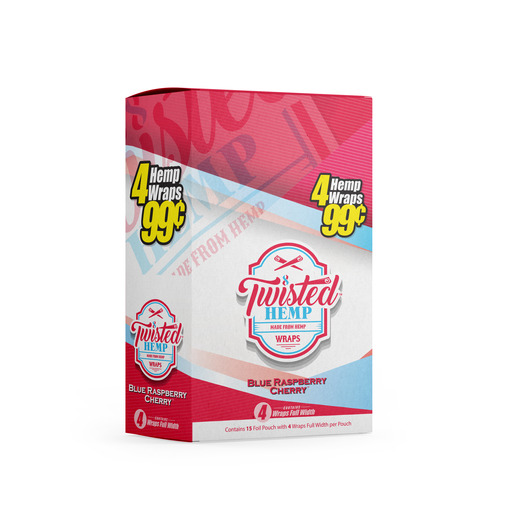 Twisted Wraps 4 Leaf Pack 15 Count Box 60 Rolling Papers (Blue Raspberry Cherry)