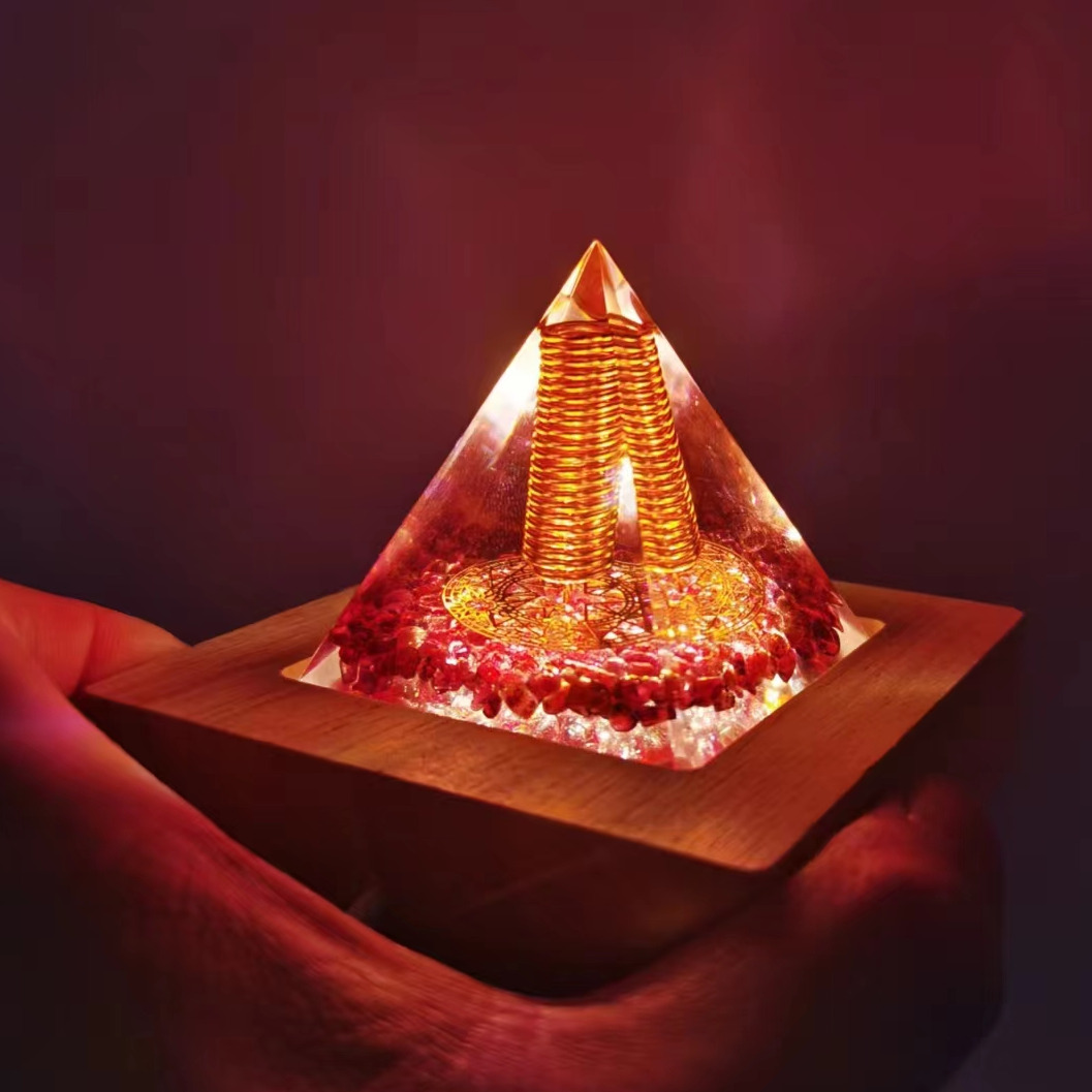 Garnet Orgone Pyramid Chakra Reiki Healing Orgonite Energy Stone Gift+ Light