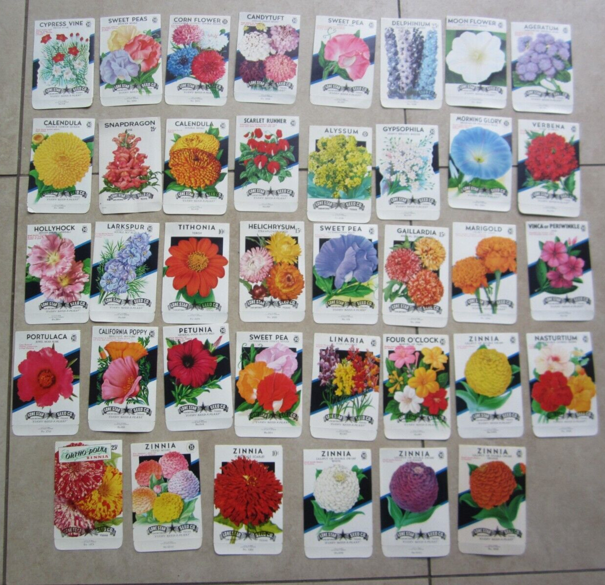 Lot of 38 Old Vintage 1950\'s - FLOWER SEED PACKETS - Lone Star - EMPTY