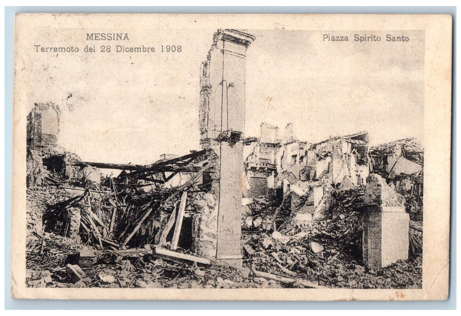 Messina Sicily Italy Postard View of Destruction to Holy Spirit Square 1908