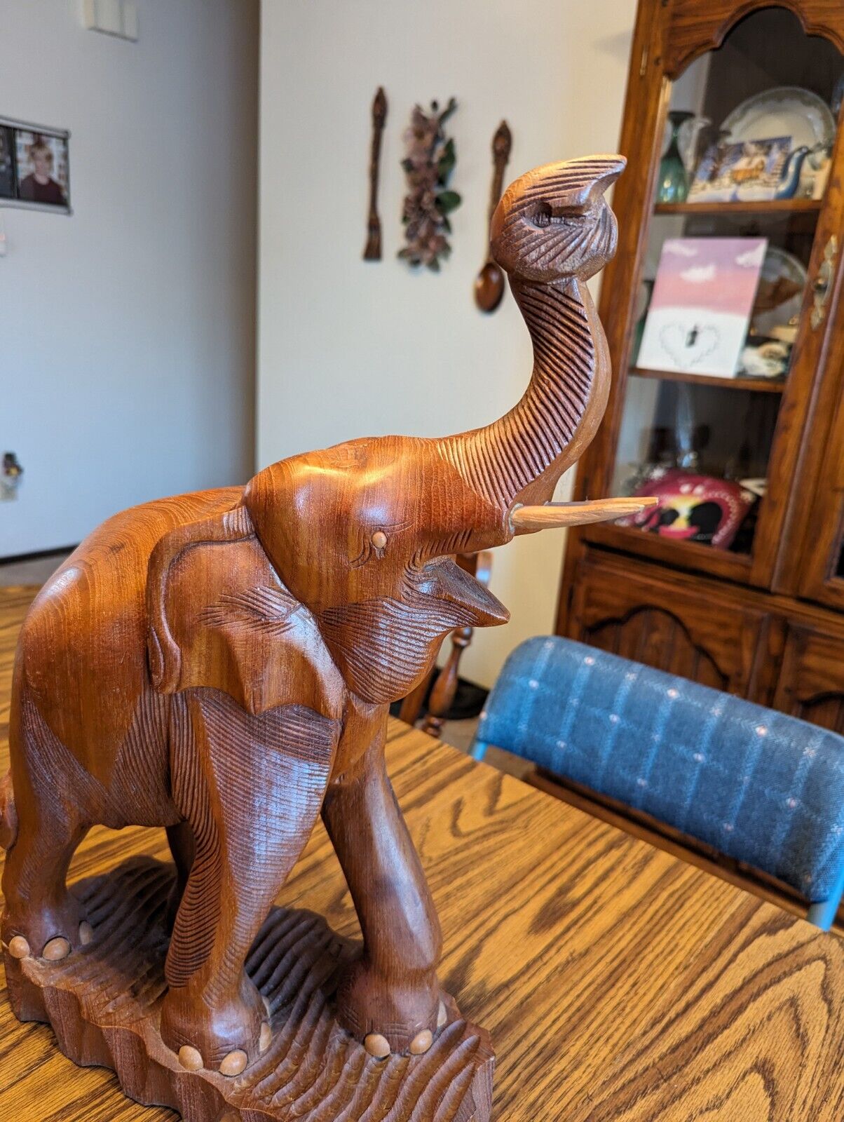 Vintage  Solid Teak Wood Hand Carved Elephant Sculpture from Thailand- 20
