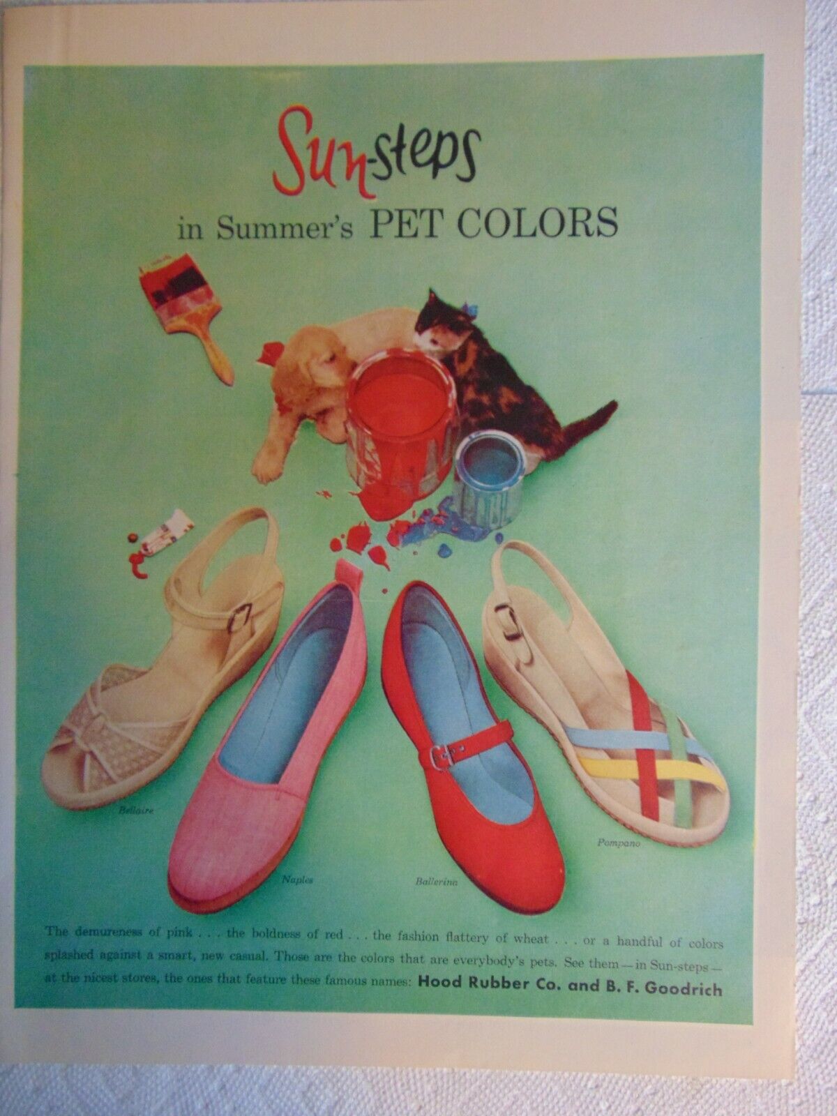 1954 SUN- STEPS FOOTWEAR by HOOD & B.F. GOODRICH Rubber Co. vintage art print ad