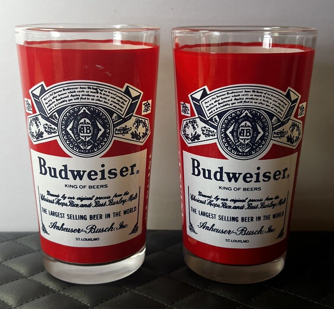Anheuser Busch Budweiser Lot Of 2 Vintage Glasses