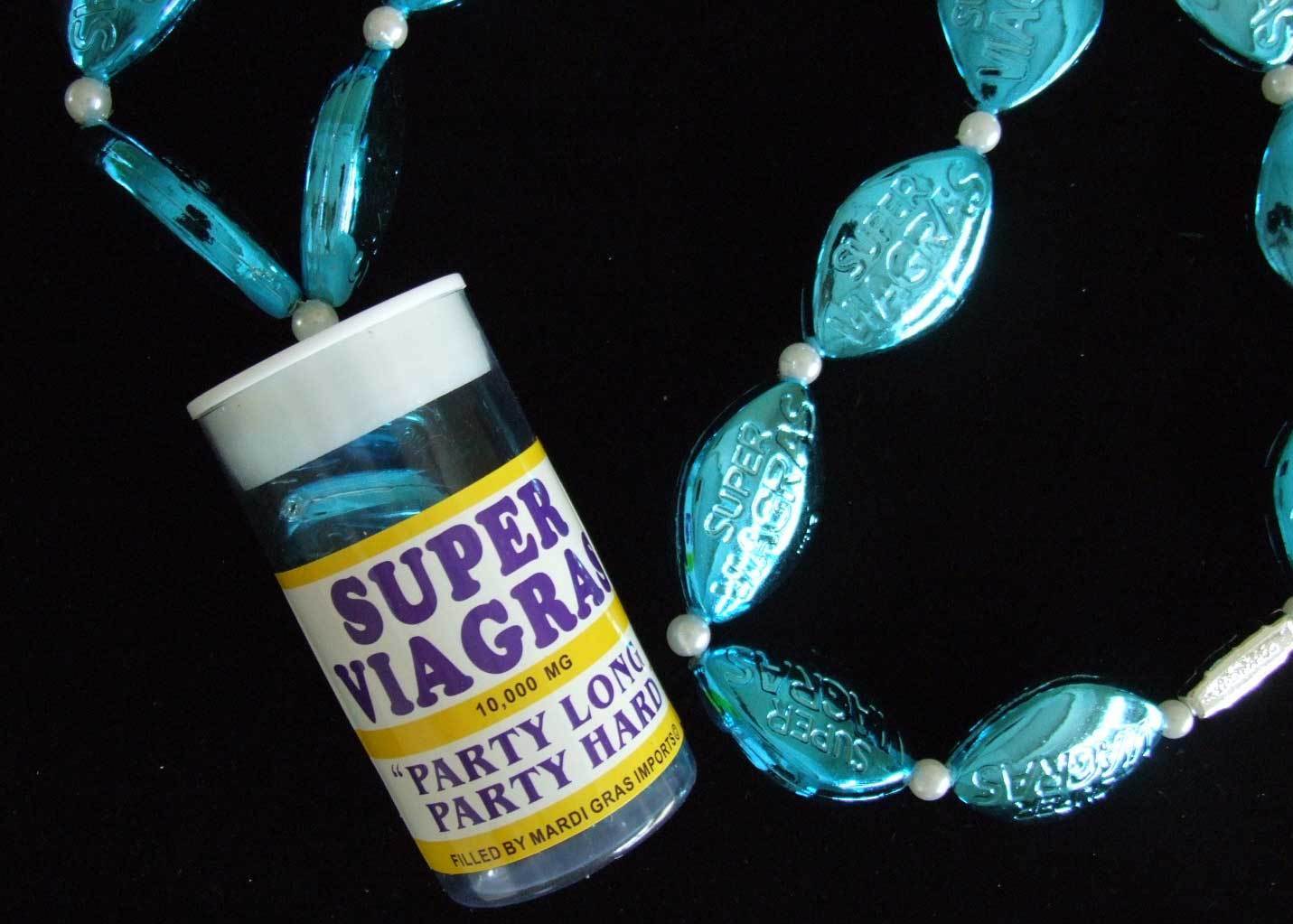 Viagra Mardi Gras Bead Necklace Gag Gift Bachelor Party Fake Toy Plastic Pills